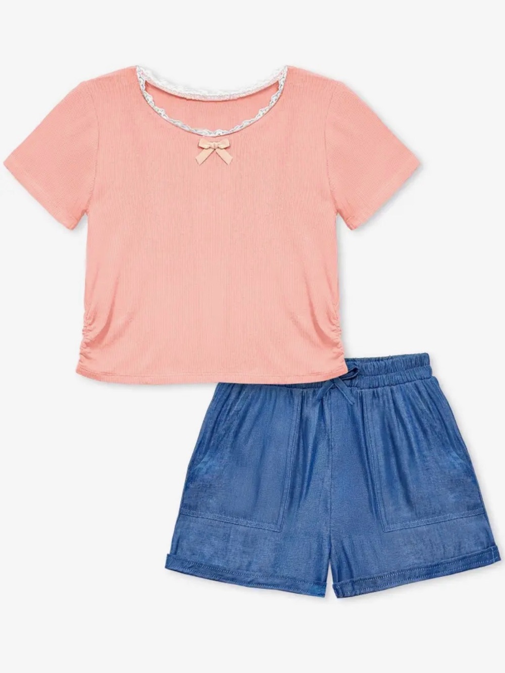 Cutie Patootie Toddlers 2pc ribbed knit/ Chambray short set